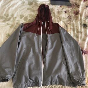 Grey and Burgundy windbreaker
